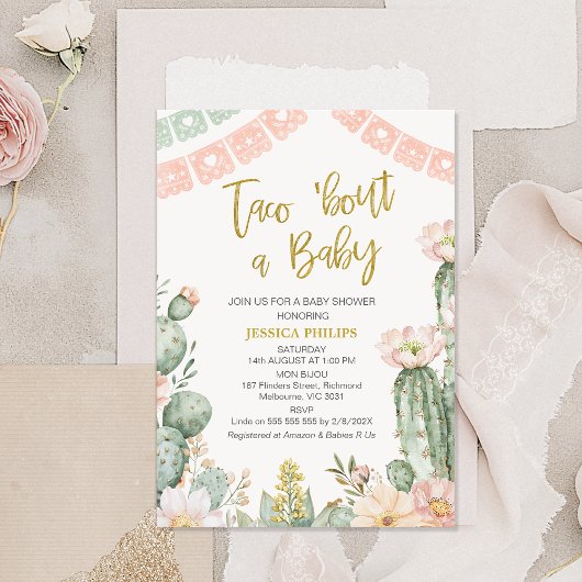 Bloemen Roze Banner Taco Bout Een Baby Baby shower Kaart