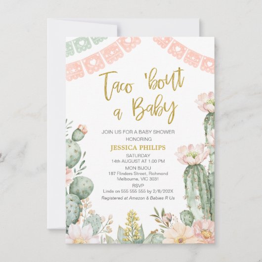Bloemen Roze Banner Taco Bout Een Baby Baby shower Kaart (Voorkant)