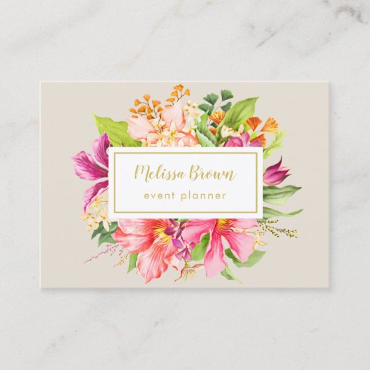  bloemen Roze Beige Elegant Visitekaartje (Voorkant)