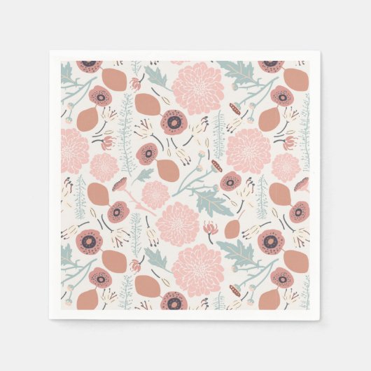 Bloemen Roze Blauw Botanisch Servet (Voorkant)