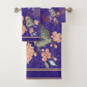 Bloemen Roze Blauw Paarse Gouden Streep Bloemen Bad Handdoek (Insitu)