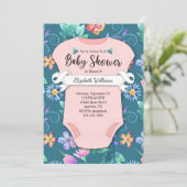 Bloemen Roze Blauwgroen Blauw Floral Baby shower Kaart (Staand voorkant)