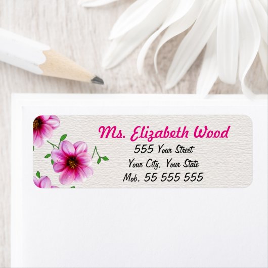 Bloemen Roze Bloem Roze Naam op witte structuur Etiket (Insitu)