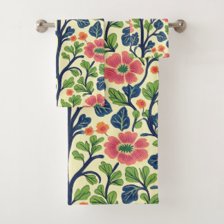 Bloemen Roze Bloemen Weelderig Groen Bladerdek Bad Handdoek