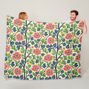 Bloemen Roze Bloemen Weelderig Groen Bladerdek Fleece Deken