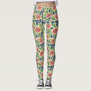 Bloemen Roze Bloemen Weelderig Groen Bladerdek Leggings