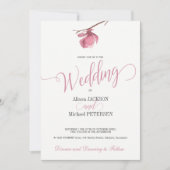 Bloemen roze blos en witte bruiloft modern script kaart (Voorkant)