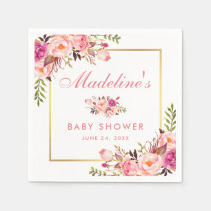 Bloemen Roze Blush Goud Lijst Baby shower Servet