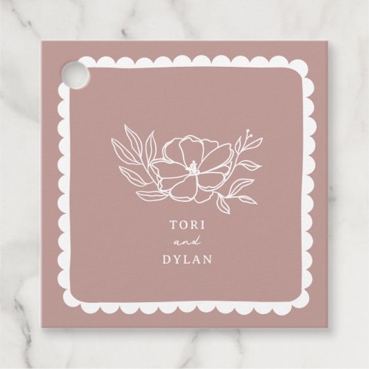 Bloemen Roze Botanische geschulpte bruiloft Bedankjes Labels (Voorkant)