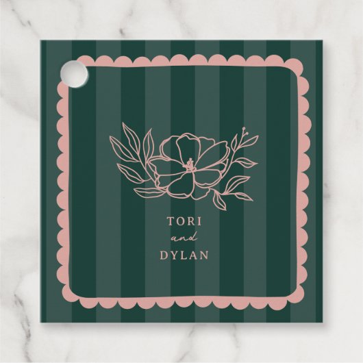 Bloemen Roze Botanische Groene Streep Bruiloft Bedankjes Labels (Voorkant)