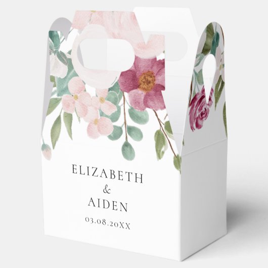 Bloemen Roze & Bourgondische Waterverf bruiloft Bedankdoosjes (Geopend)