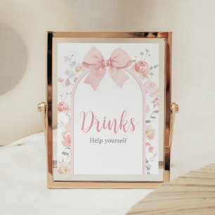 Bloemen Roze Bow Baby in Bloom Baby shower Drinken Poster