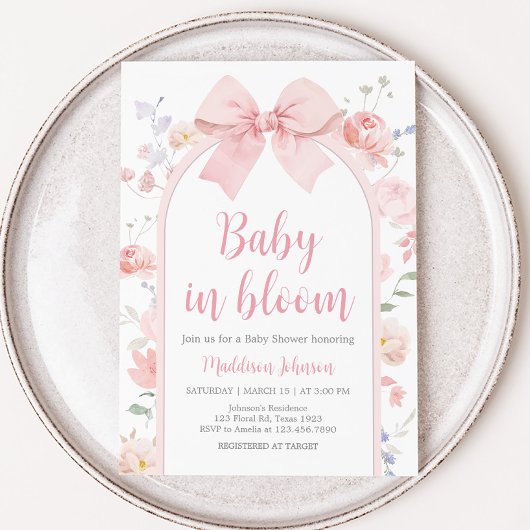 Bloemen Roze Bow Baby in Bloom Baby shower Kaart