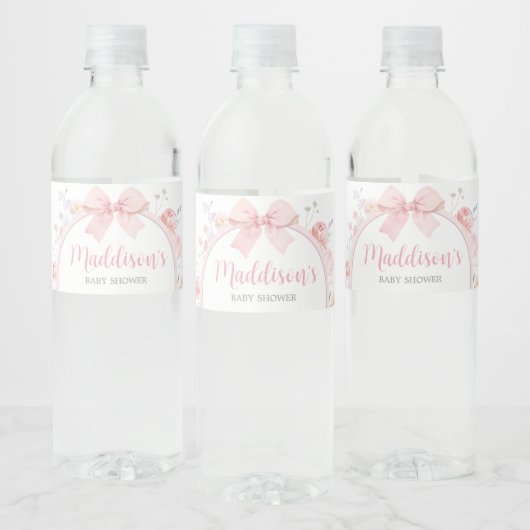 Bloemen Roze Bow Baby in Bloom Baby shower Waterfles Etiket (Flessen)