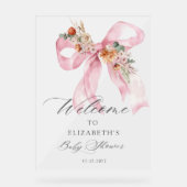 Bloemen Roze Bow Baby in Bloom Baby shower Welkom Acryl Bord (Voorkant)