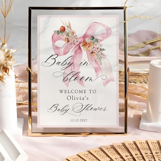 Bloemen Roze Bow Baby in Bloom Baby shower Welkom Poster