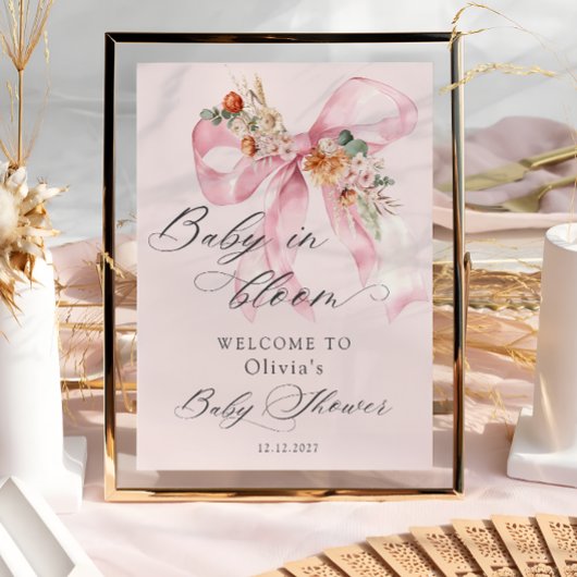 Bloemen Roze Bow Baby in Bloom Baby shower Welkom Poster