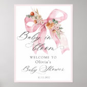 Bloemen Roze Bow Baby in Bloom Baby shower Welkom Poster (Voorkant)