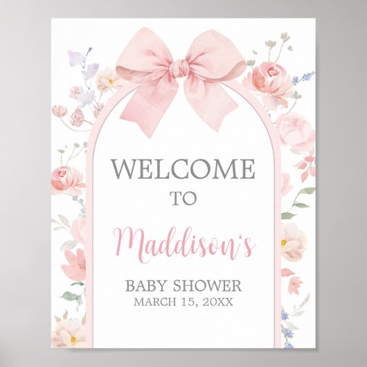 Bloemen Roze Bow Baby in Bloom Welkomstbord Poster (Voorkant)