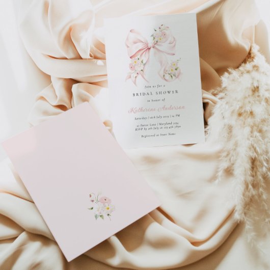 Bloemen Roze Bow Bruids Douche Uitnodiging