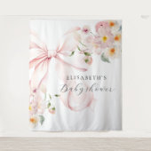 Bloemen Roze Bow Coquette Baby shower Achtergrond Wandkleed (Voorkant)