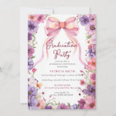Bloemen Roze Bow Coquette Foto Graduation Party Kaart (Voorkant)