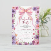 Bloemen Roze Bow Coquette Foto Graduation Party Kaart (Staand voorkant)