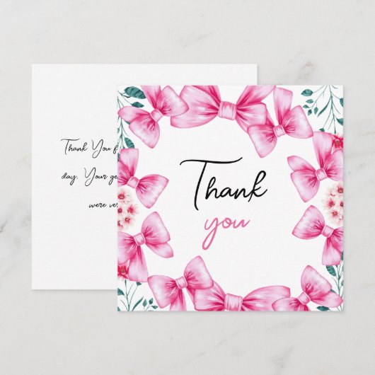 Bloemen Roze Bow Coquette Sweet 16 Verjaardag Bedankkaart (Voorkant / Achterkant)