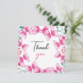 Bloemen Roze Bow Coquette Sweet 16 Verjaardag Bedankkaart (Staand voorkant)