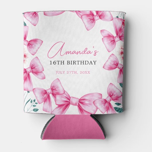 Bloemen Roze Bow Coquette Sweet 16 Verjaardag Blikjeskoeler (Voorkant)