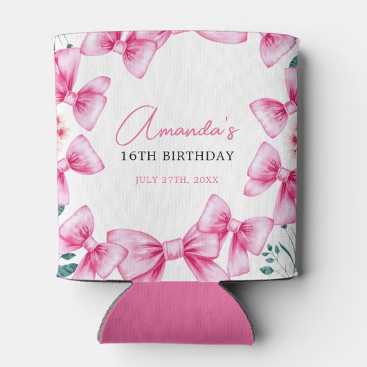 Bloemen Roze Bow Coquette Sweet 16 Verjaardag Blikjeskoeler (Achterkant)