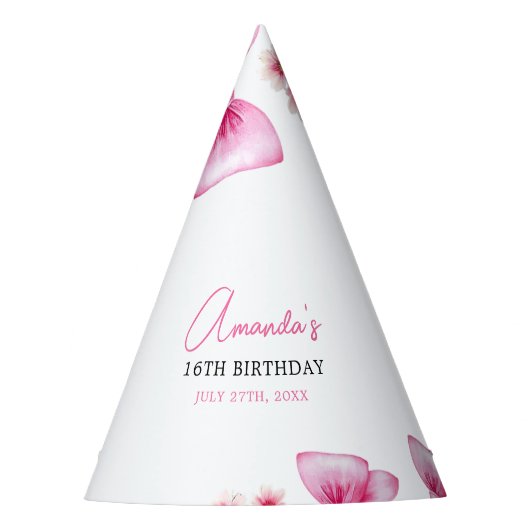 Bloemen Roze Bow Coquette Sweet 16 Verjaardag Feesthoedjes (Voorkant)