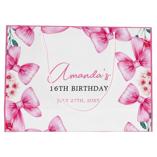 Bloemen Roze Bow Coquette Sweet 16 Verjaardag Groot Cadeauzakje (Achterkant)