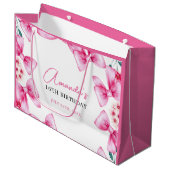 Bloemen Roze Bow Coquette Sweet 16 Verjaardag Groot Cadeauzakje (Voorkant Gekanteld)