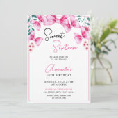 Bloemen Roze Bow Coquette Sweet 16 Verjaardag Kaart (Staand voorkant)