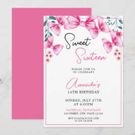 Bloemen Roze Bow Coquette Sweet 16 Verjaardag Kaart