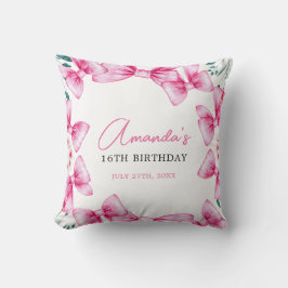 Bloemen Roze Bow Coquette Sweet 16 Verjaardag Kussen