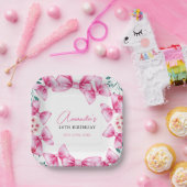 Bloemen Roze Bow Coquette Sweet 16 Verjaardag Papieren Bordje (Feest)