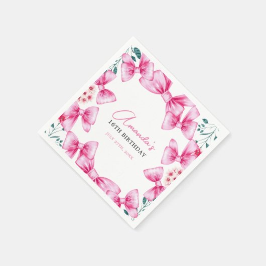 Bloemen Roze Bow Coquette Sweet 16 Verjaardag Servet (Hoek)