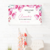 Bloemen Roze Bow Coquette Sweet 16 Verjaardag Spandoek (Insitu)