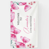 Bloemen Roze Bow Coquette Sweet 16 Verjaardag Spandoek (Verticaal)