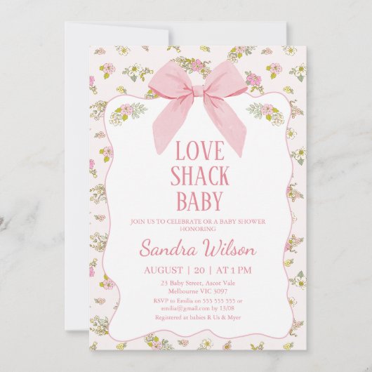 Bloemen Roze Bow Love Shack Baby Baby shower Kaart (Voorkant)
