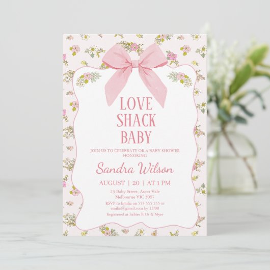 Bloemen Roze Bow Love Shack Baby Baby shower Kaart (Staand voorkant)