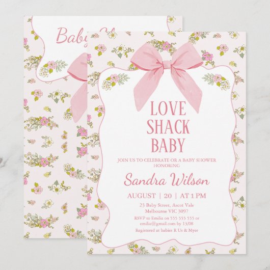 Bloemen Roze Bow Love Shack Baby Baby shower Kaart (Voorkant / Achterkant)