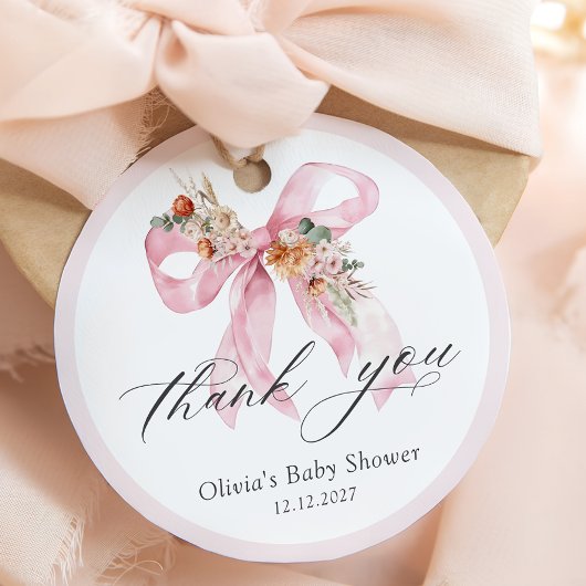 Bloemen Roze Bow Meisje Baby shower Dank u Bedankjes Labels