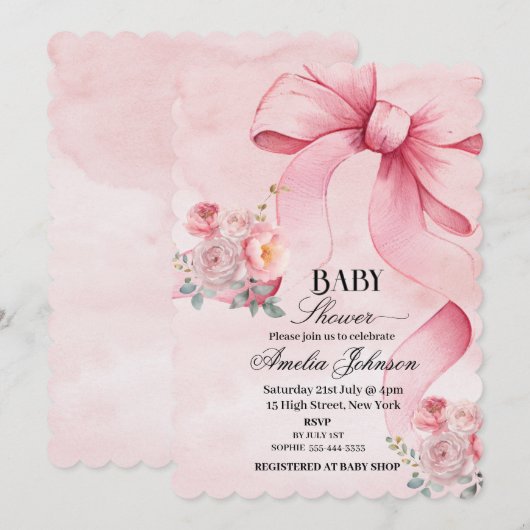 Bloemen Roze Bow Meisje Baby shower Kaart (Voorkant / Achterkant)