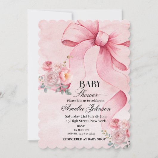 Bloemen Roze Bow Meisje Baby shower Kaart (Voorkant)