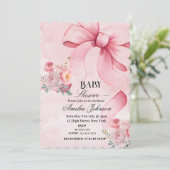 Bloemen Roze Bow Meisje Baby shower Kaart (Staand voorkant)
