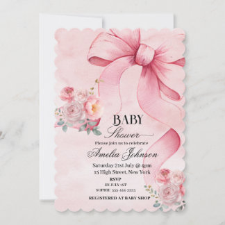 Bloemen Roze Bow Meisje Baby shower Kaart
