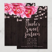 Bloemen Roze Bruin Rustiek Hout & Lichten Sweet 16 Kaart (Voorkant / Achterkant)